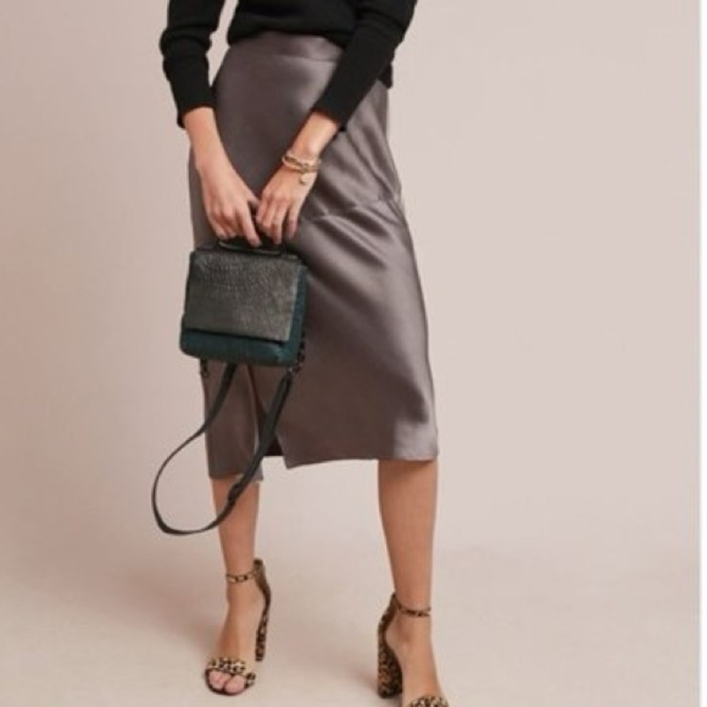 Anthropologie silk bias slip skirt metallic sheen